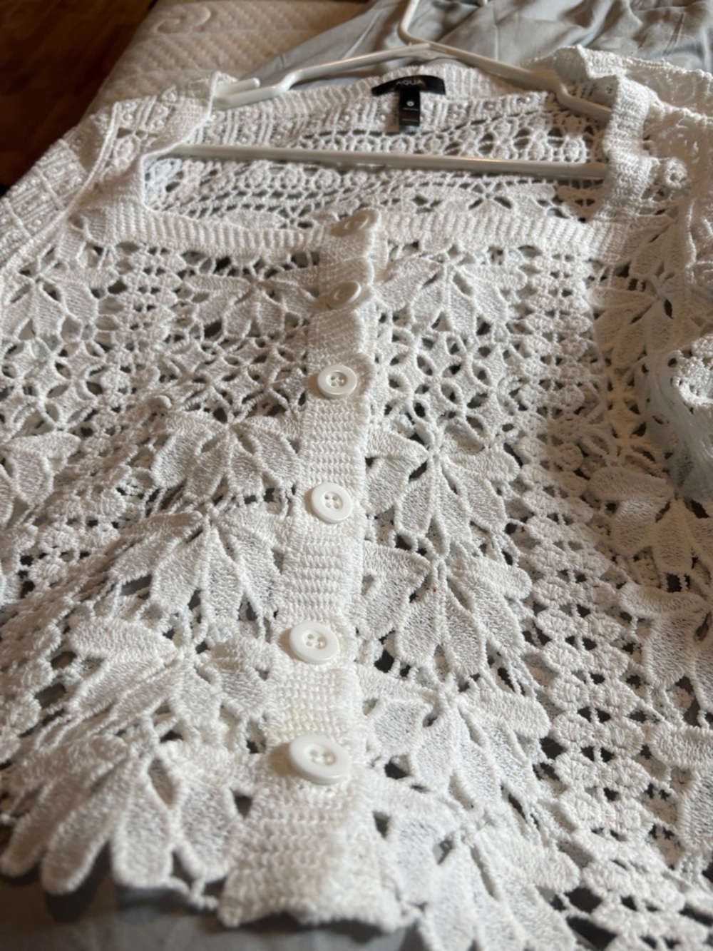 Aqua white Floral Button-Front Cardigan